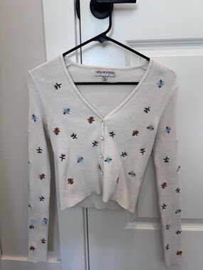Willow & Wind Cream Floral Embroidered Ribbed Cardigan